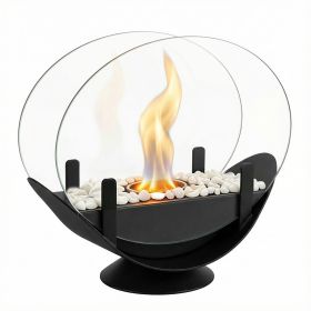 Oval Glass Large Tabletop Fireplace 11.2" Portable Fire Bowl Pot Clean Burning Fireplace for Indoor Outdoor Patio Parties Events(Black)