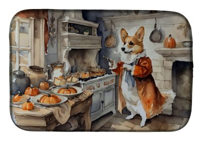 Corgi Fall Kitchen Pumpkins Dish Drying Mat Absorbent Dish Drying Mat Pad for Kitchen Counter Dish Drainer Mat for Countertop, 14 x 21", Multicol