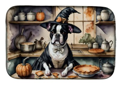 Boston Terrier Fall Kitchen Pumpkins Dish Drying Mat Absorbent Dish Drying Mat Pad for Kitchen Counter Dish Drainer Mat for Countertop, 14 x 21"