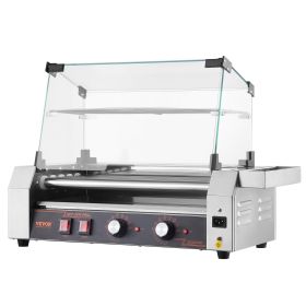 VEVOR Hot Dog Roller, 12 Hot Dog 5 Rollers, Stainless Steel Sausage Grill Cooker, 750W Commercial Hot Dog Machine with Dual Temp Control, Cover
