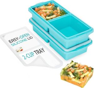 Silicone Freezer Tray With Lid-Soup Freezer Container molds-2-cup Extra Large Ice Cube Tray-makes 4 perfect 500ml portions cubes, For freezing so (Color: Blue)