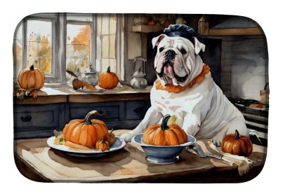 English Bulldog Fall Kitchen Pumpkins Dish Drying Mat Absorbent Dish Drying Mat Pad for Kitchen Counter Dish Drainer Mat for Countertop, 14 x 21" (Default: Default)